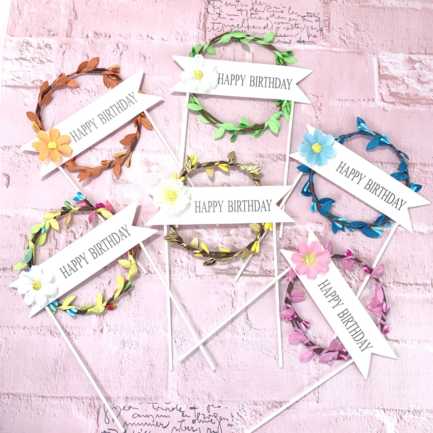 Mori Style Cake Decorative Rattan Garland Plug-in Romantic Mori Style Dessert Table Decorative Card Rattan Garland Decorative Flag