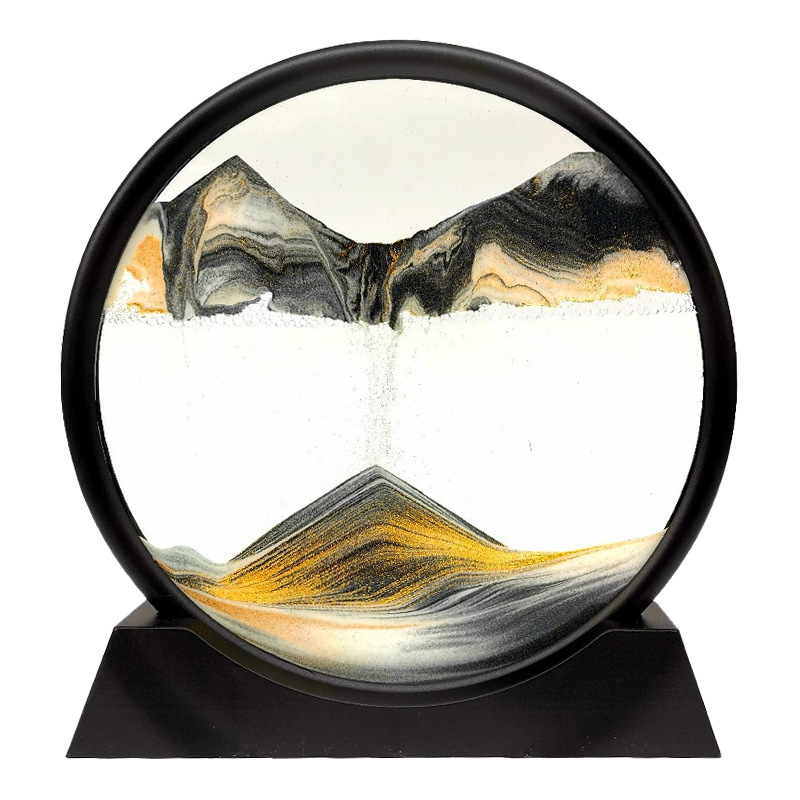 Round Quicksand Painting Living Room Hourglass Glass Furnishing Article 3D Landscape Painting Three-Dimensional Office Creative Decoration Gifts for Men and Women