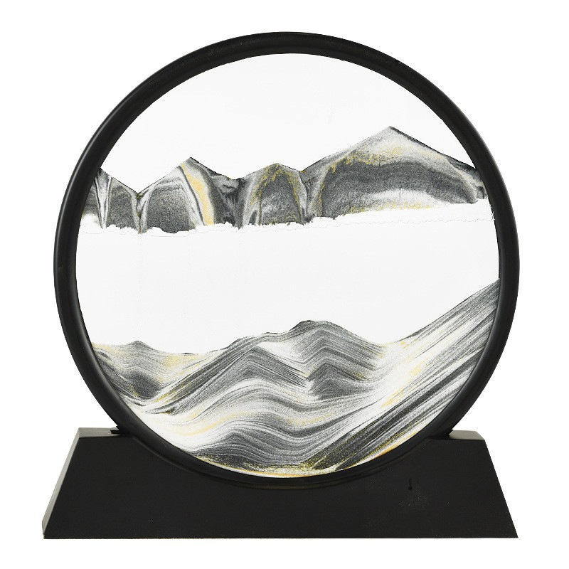 Round Quicksand Painting Living Room Hourglass Glass Furnishing Article 3D Landscape Painting Three-Dimensional Office Creative Decoration Gifts for Men and Women