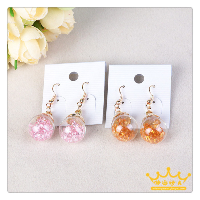 The glass ball spherical crystal earrings Korean fashion hourglass bare Diamond Earrings multicolor