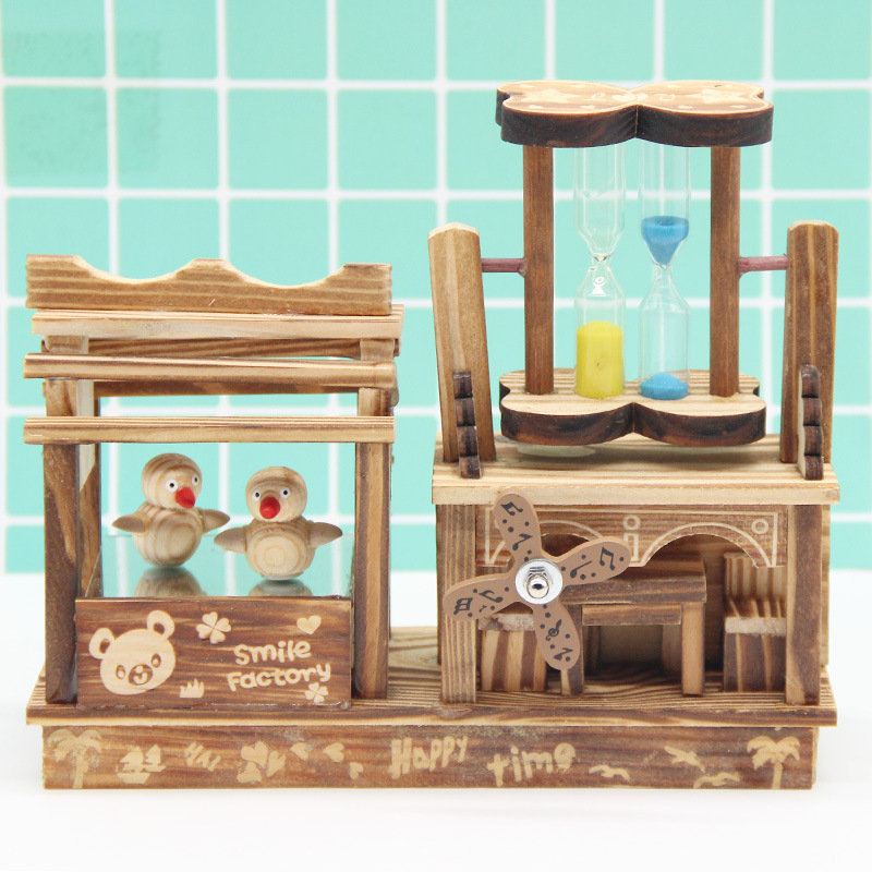 New Wooden 236 Bird Dancing Toy Windmill Children&#039;s Windmill Model with Hourglass Clockwork Toy Windmill