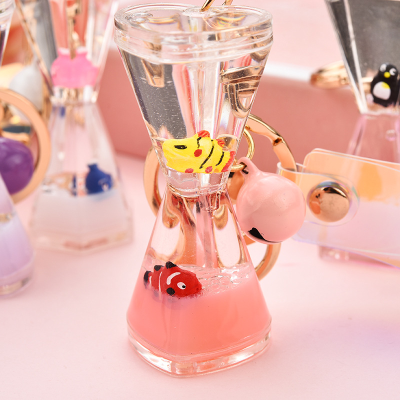 Funnel Quicksand Floating Ocean Doll Hourglass Keychain Liquid into Oil Waist Drum Drift Bottle Couple Package Pendant
