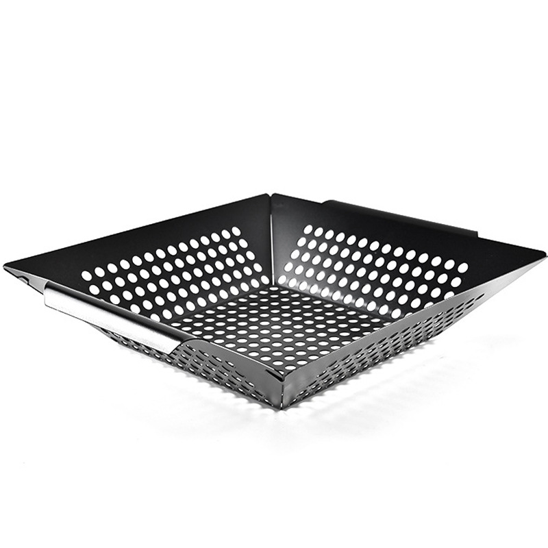 Stainless Steel Square Grilled Basket Porous Barbecue Plate Grill Baskets Barbecue Colander BBQ Outdoor Grill