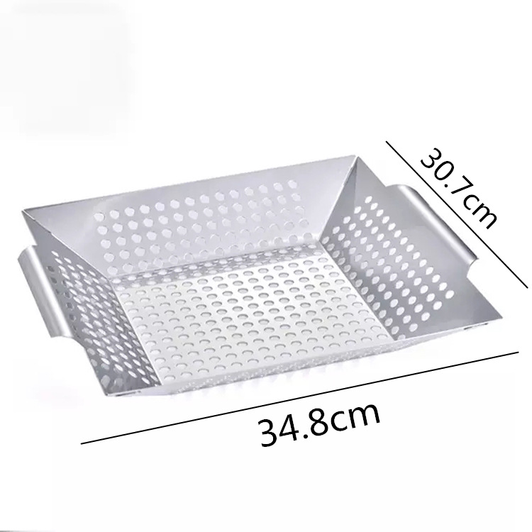 Stainless Steel Square Grilled Basket Porous Barbecue Plate Grill Baskets Barbecue Colander BBQ Outdoor Grill Stainless Steel Square Grilled Basket Porous Barbecue Plate Grill Baskets Barbecue Colander BBQ Outdoor Grill