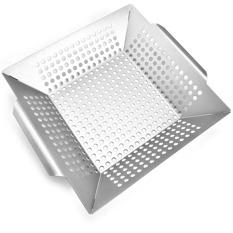 Stainless Steel Square Grilled Basket Porous Barbecue Plate Grill Baskets Barbecue Colander BBQ Outdoor Grill