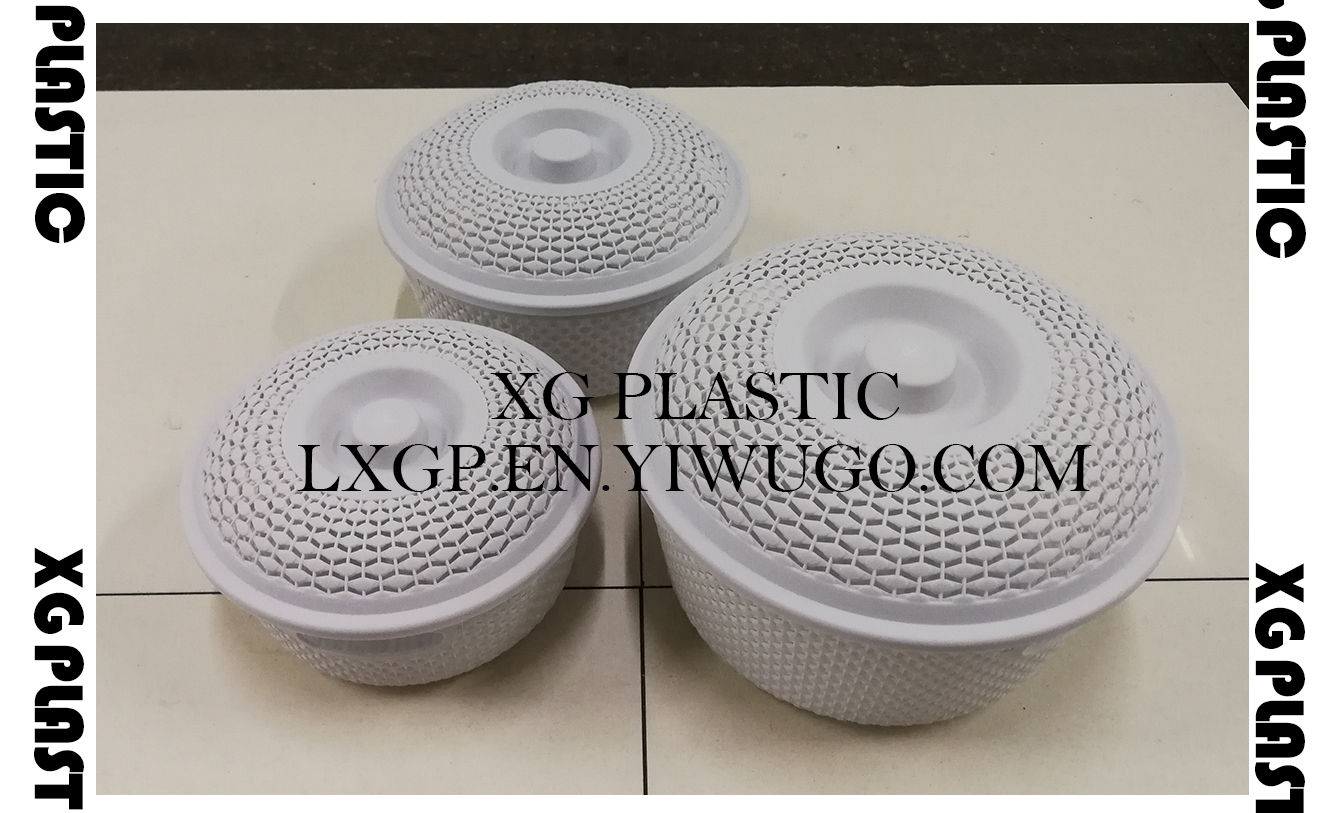 storage bin plastic round basket with cover unique hollow design PP storage organizer fashion fruits baskets 3 size box