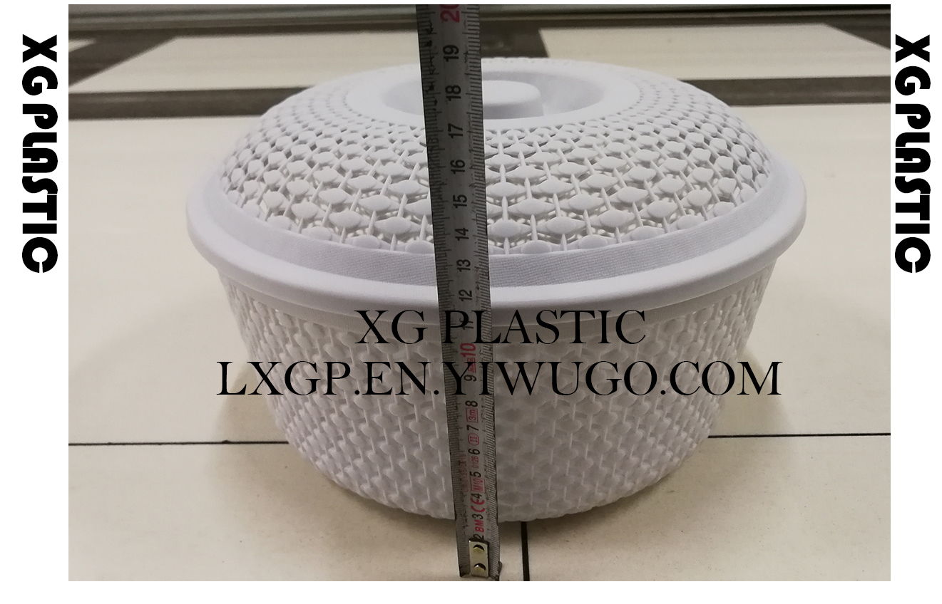 storage bin plastic round basket with cover unique hollow design PP storage organizer fashion fruits baskets 3 size box