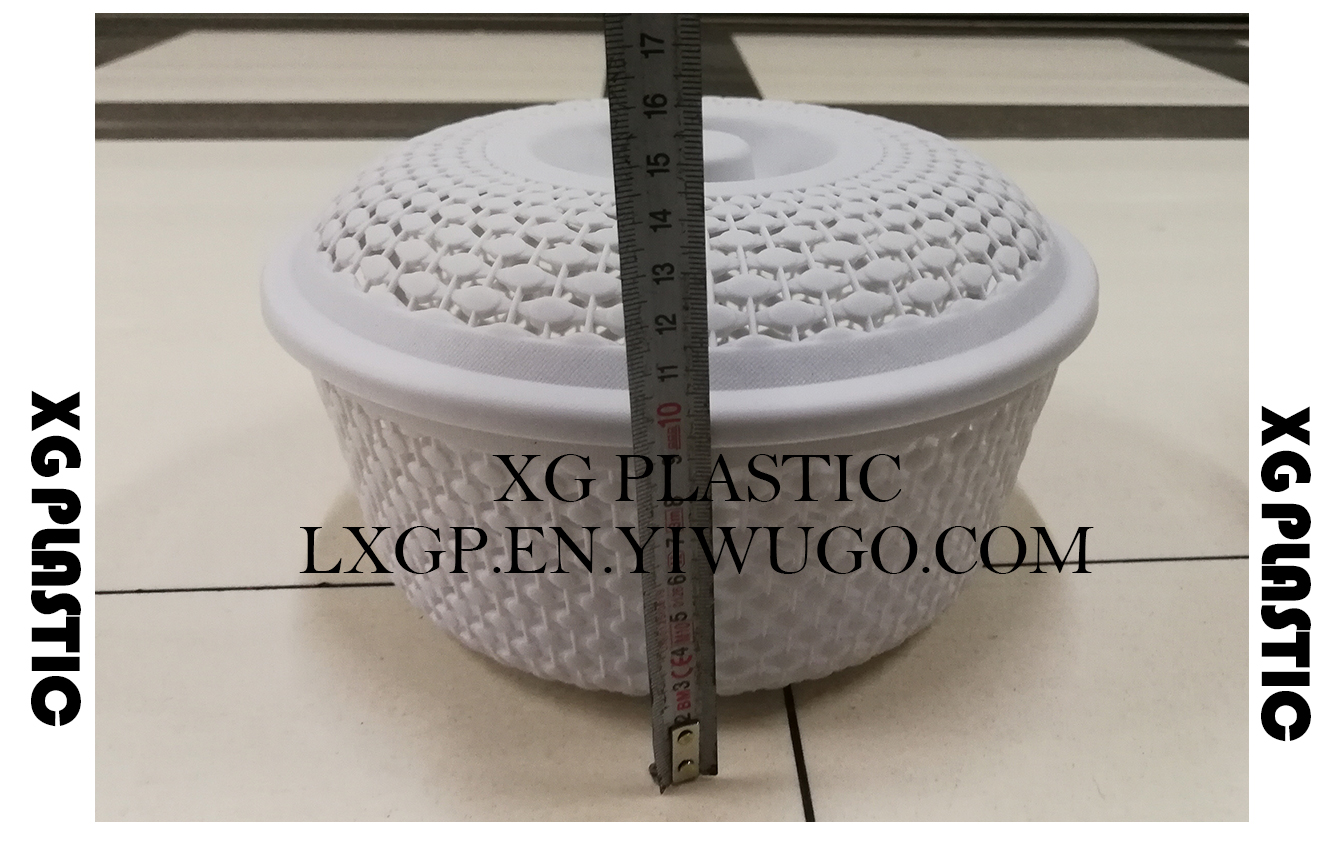 storage bin plastic round basket with cover unique hollow design PP storage organizer fashion fruits baskets 3 size box