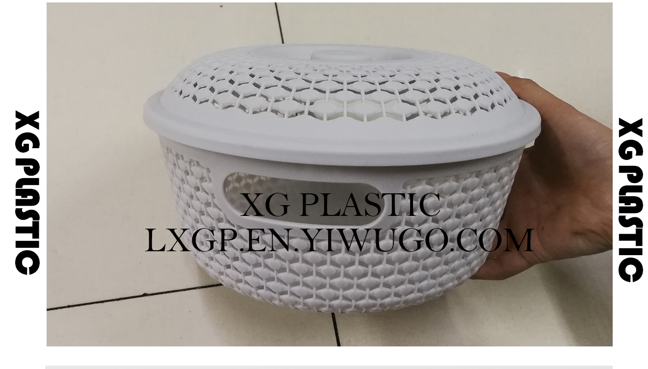 storage bin plastic round basket with cover unique hollow design PP storage organizer fashion fruits baskets 3 size box