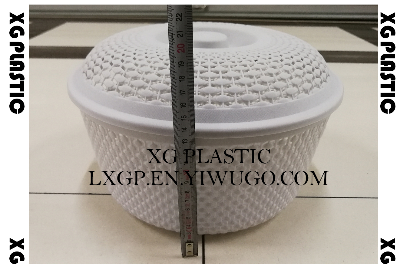 storage bin plastic round basket with cover unique hollow design PP storage organizer fashion fruits baskets 3 size box