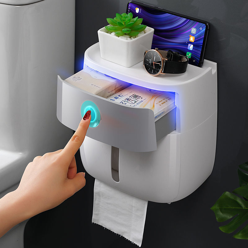 Toilet Tissue Box Multi-Functional Tissue Box Household Waterproof Punch-Free-Drawer Scroll Paper Tube Rack Storage Rack