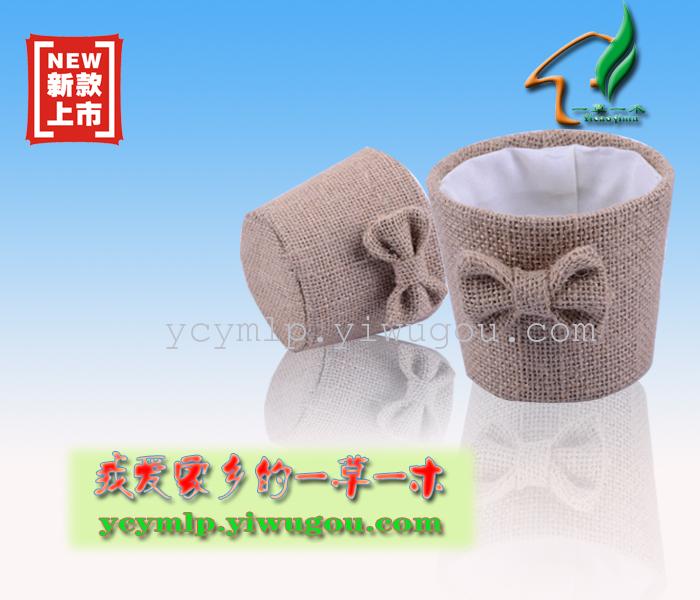 Natural jute bow desktop storage buckets with baskets of flowers jewelry box candy box straw crafts