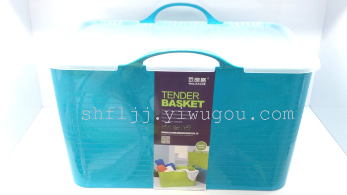 Storage basket commodity green plastic rectangular 30L laundry baskets lids
