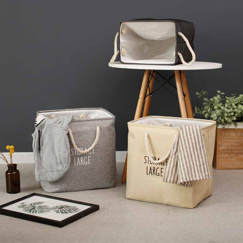 Thickened Linen-like Simple Thickened Linen Dirty Laundry Storage Basket Toy Bucket Sundries Basket Laundry Baskets EVA Material