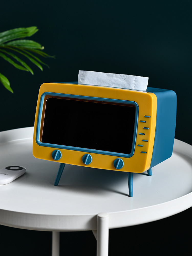 INS Same Cute TV Tissue Box Free Punch Tissue Box Mobile Phone Holder Storage Box Desktop Decoration