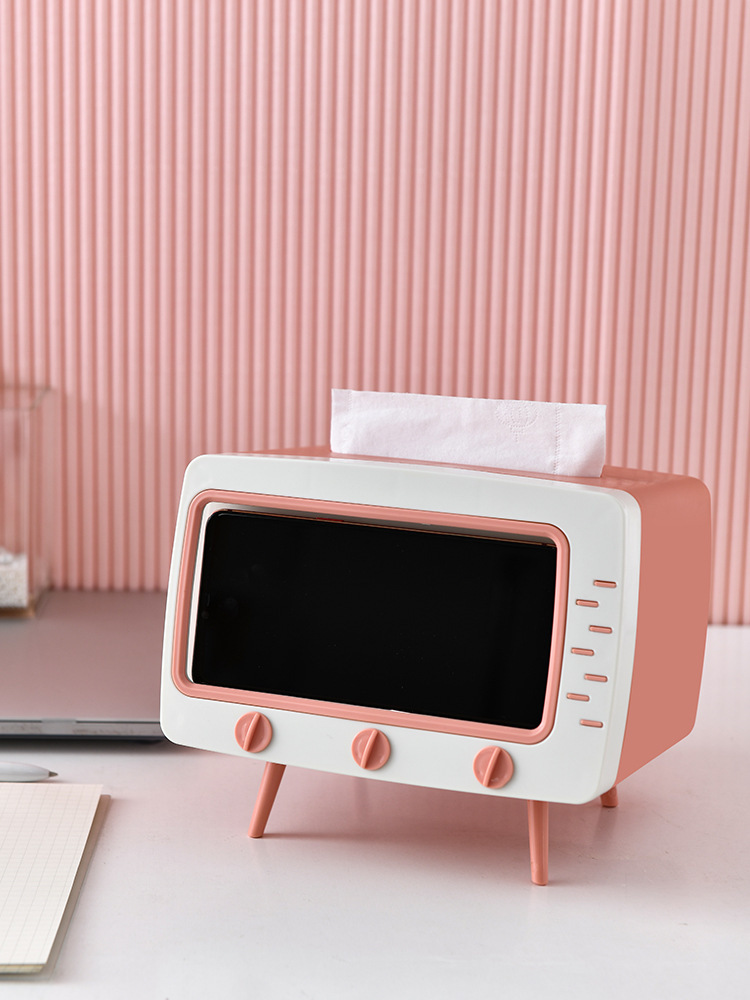 INS Same Cute TV Tissue Box Free Punch Tissue Box Mobile Phone Holder Storage Box Desktop Decoration