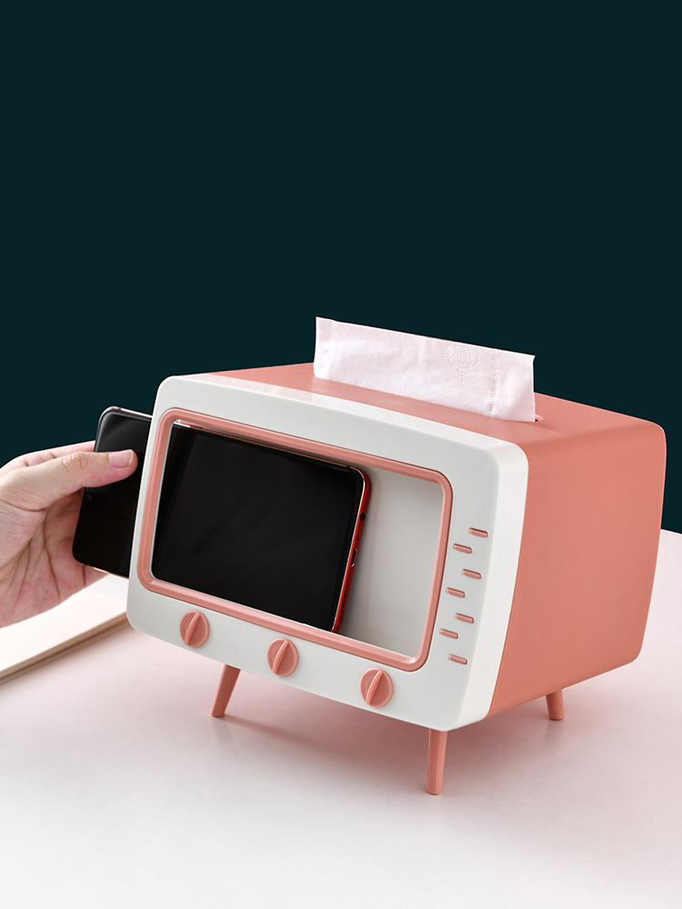 INS Same Cute TV Tissue Box Free Punch Tissue Box Mobile Phone Holder Storage Box Desktop Decoration