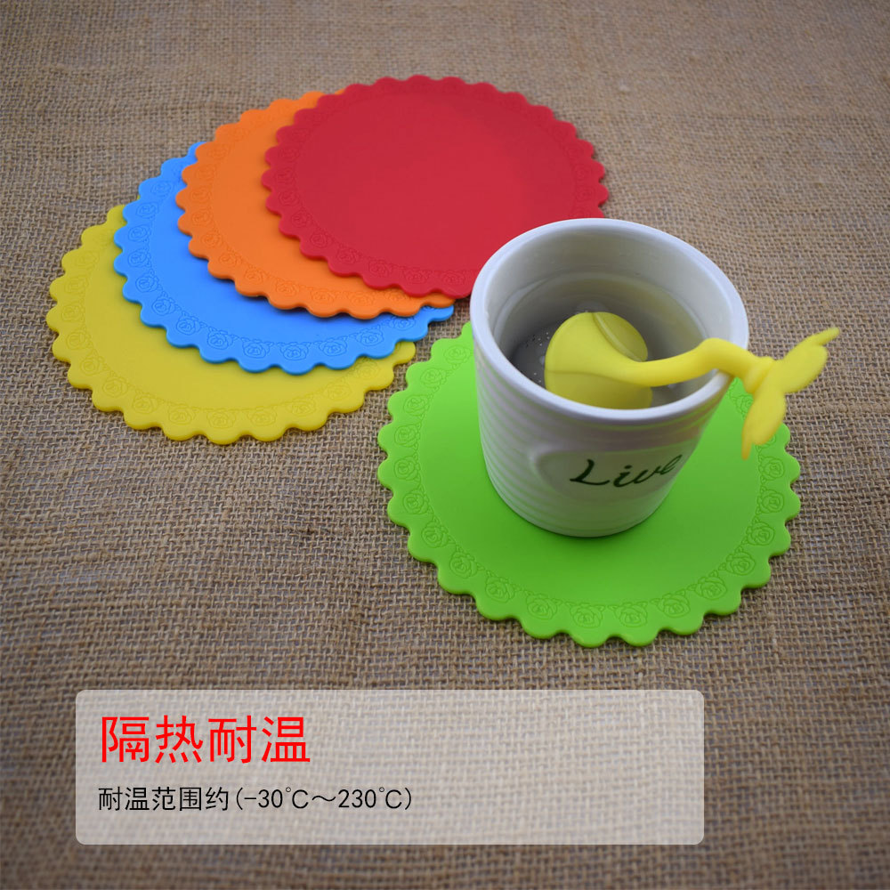 Rose Lace round Silicone Thermal Insulation Pad Coaster Anti-Scald and Anti-Slip Mat Casserole Tray Pot Bowl Coaster Dining Table Cushion