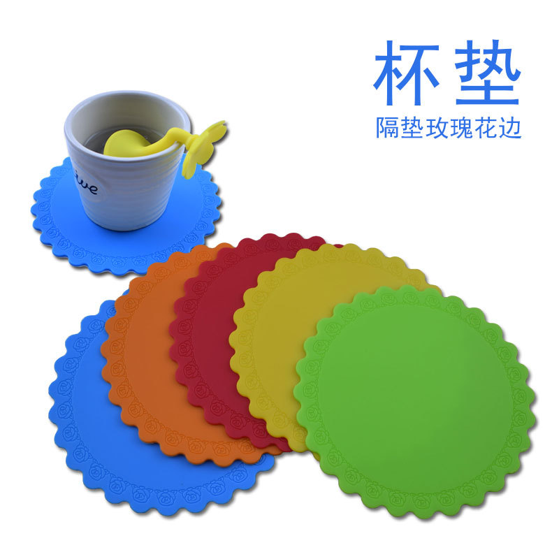 Rose Lace round Silicone Thermal Insulation Pad Coaster Anti-Scald and Anti-Slip Mat Casserole Tray Pot Bowl Coaster Dining Table Cushion