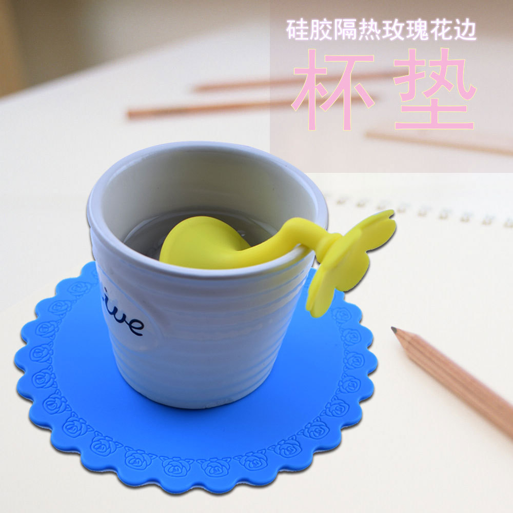 Rose Lace round Silicone Thermal Insulation Pad Coaster Anti-Scald and Anti-Slip Mat Casserole Tray Pot Bowl Coaster Dining Table Cushion