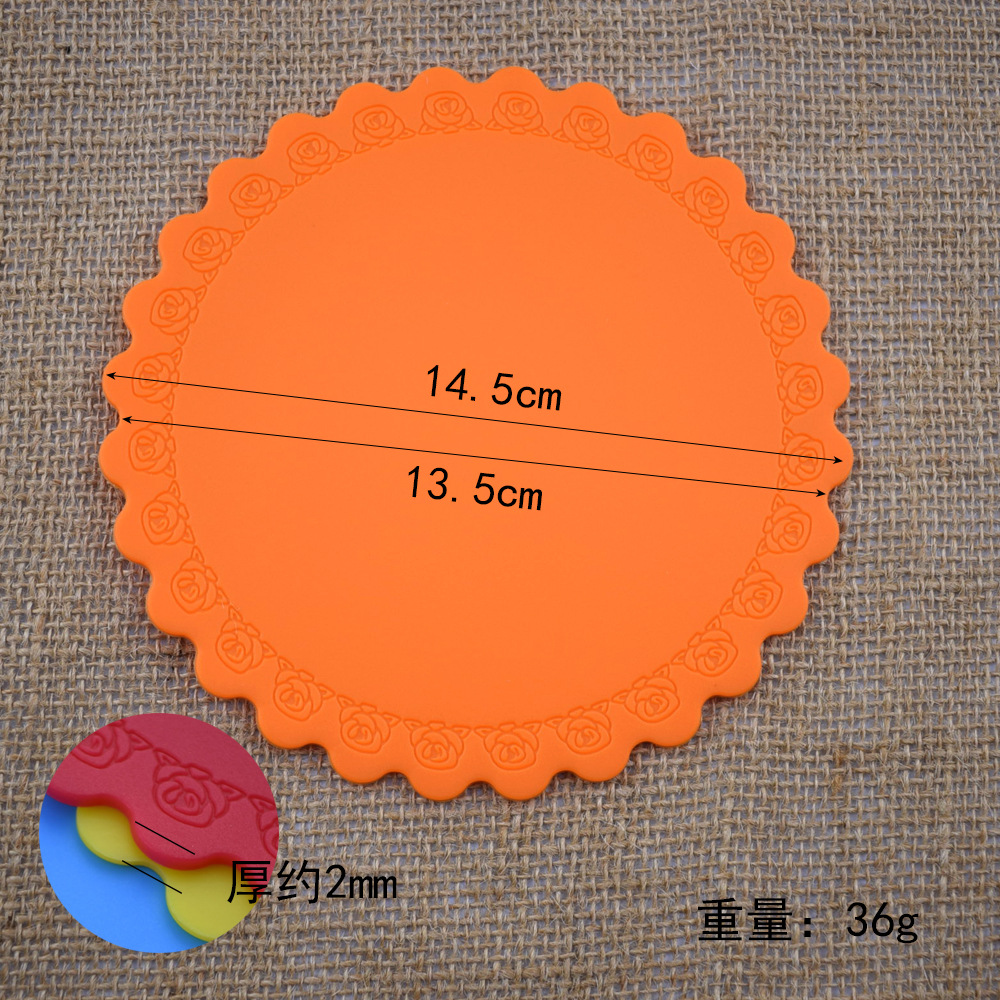 Rose Lace round Silicone Thermal Insulation Pad Coaster Anti-Scald and Anti-Slip Mat Casserole Tray Pot Bowl Coaster Dining Table Cushion
