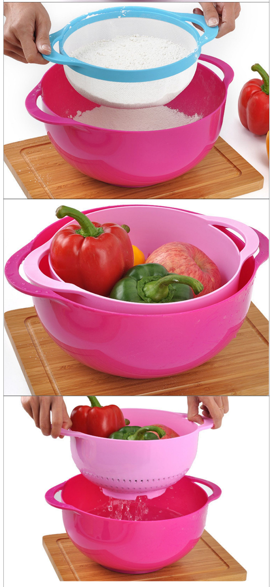 Yi Measuring Spoon Plastic Measuring Cups 8Piece Set Rainbow Bowl Multifunctional Washing Vegetable Basket Powder Sieve