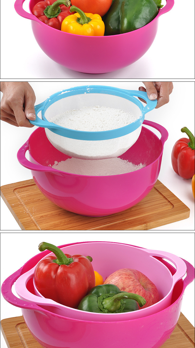 Yi Measuring Spoon Plastic Measuring Cups 8Piece Set Rainbow Bowl Multifunctional Washing Vegetable Basket Powder Sieve