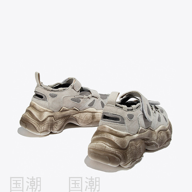 2021 Summer New Daily Genuine Leather Low Cut round Head Women&#039;s Magic Stick Shoes Dad Shoes Handsome Ins Fashion Shoe