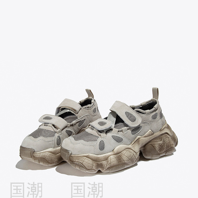 2021 Summer New Daily Genuine Leather Low Cut round Head Women&#039;s Magic Stick Shoes Dad Shoes Handsome Ins Fashion Shoe