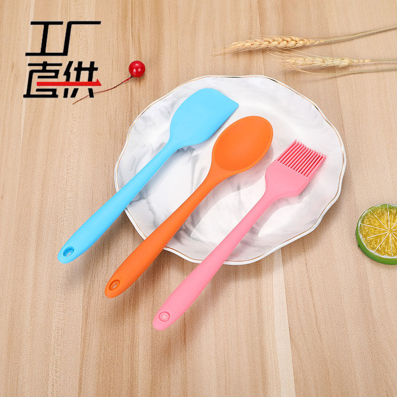 Factory Direct Sales New Creative Simple Non-Stick Kitchenware Set Baking Tool Silicone Spoon Shovel Brush 3-Piece Set