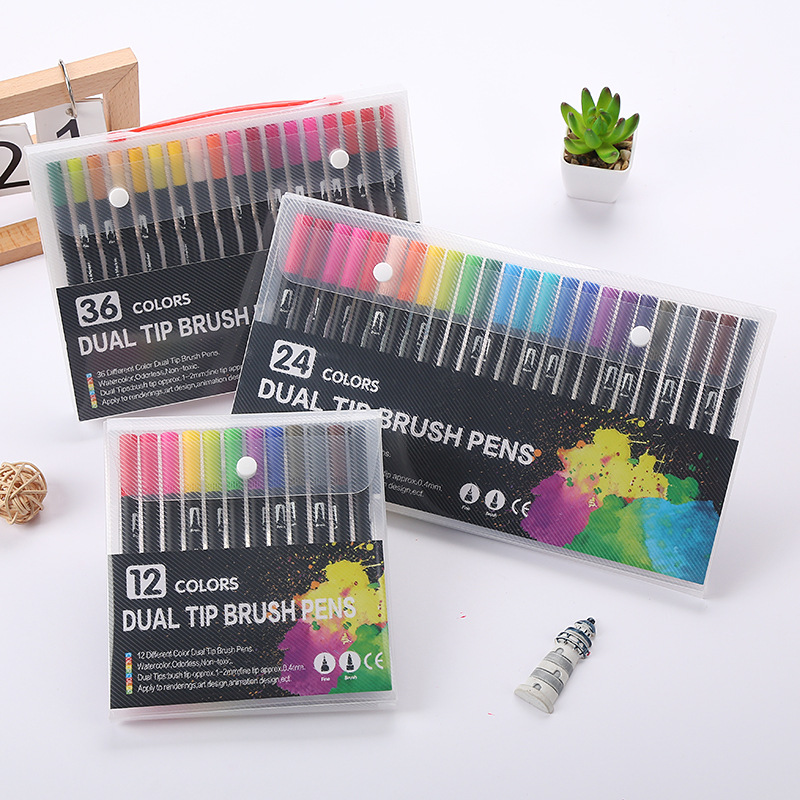 Amazon Hot Black Stick Double-Headed Mark Watercolor Pen Student Color Hook Brush Only for Art Set Batch