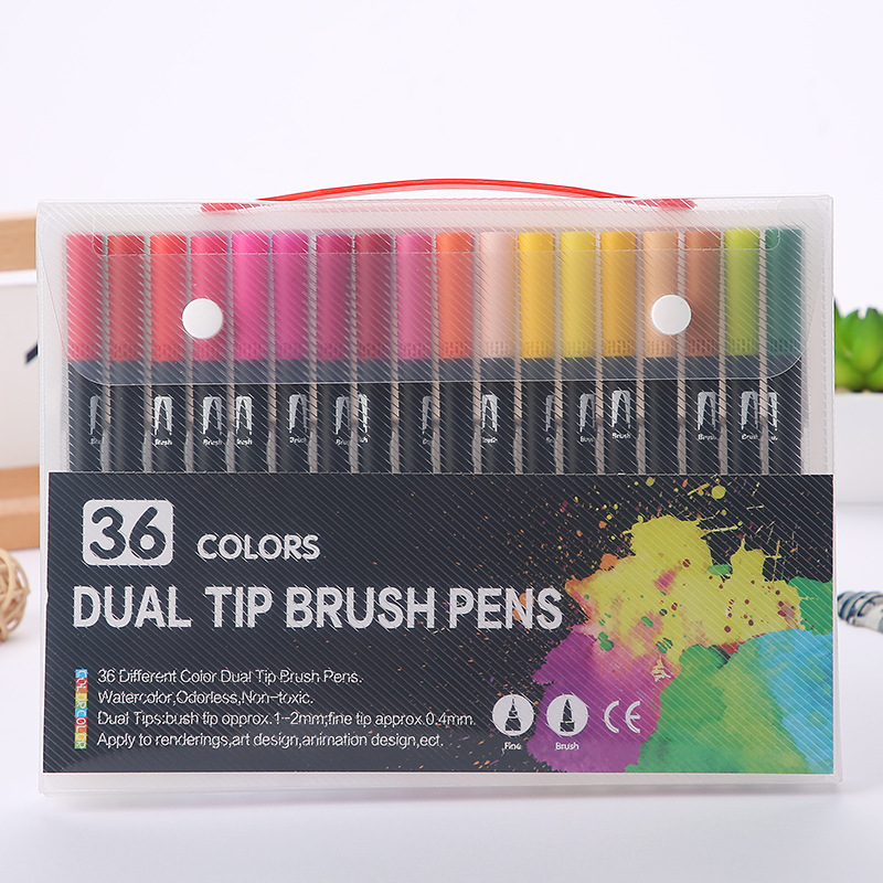 Amazon Hot Black Stick Double-Headed Mark Watercolor Pen Student Color Hook Brush Only for Art Set Batch