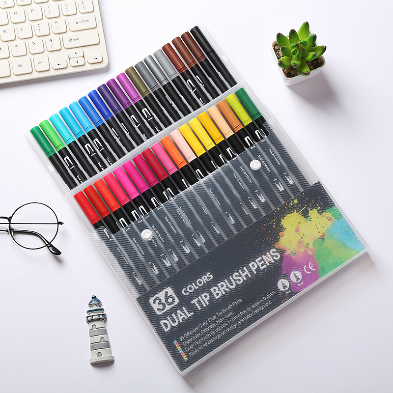 Amazon Hot Black Stick Double-Headed Mark Watercolor Pen Student Color Hook Brush Only for Art Set Batch