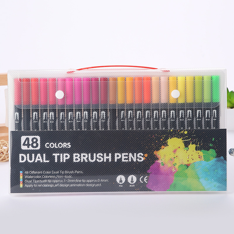 Amazon Hot Black Stick Double-Headed Mark Watercolor Pen Student Color Hook Brush Only for Art Set Batch