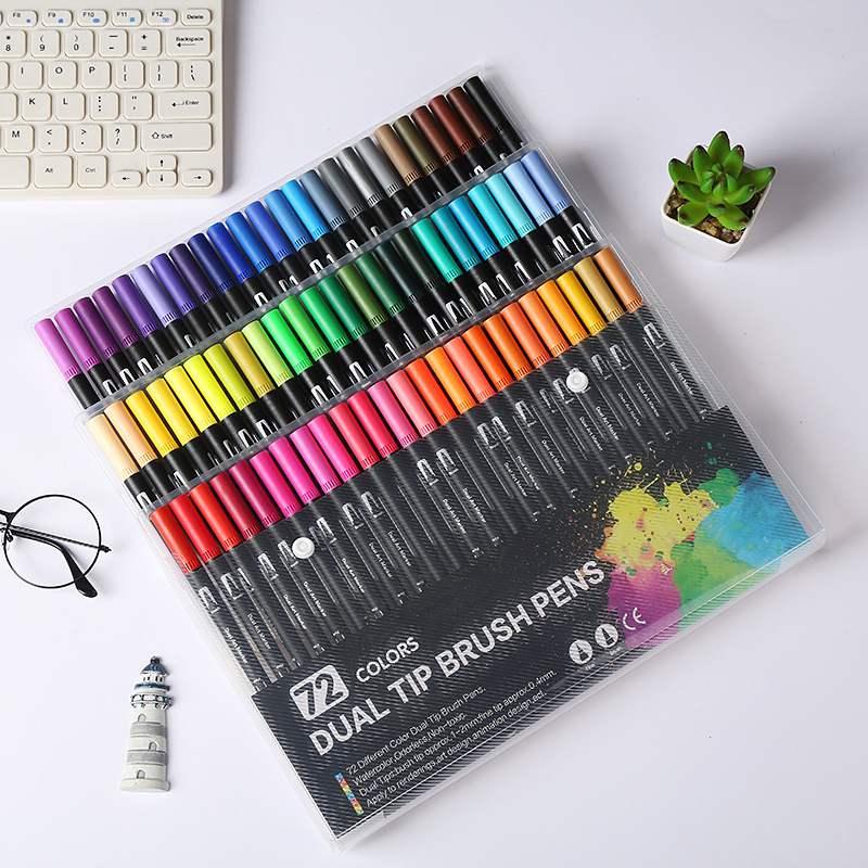 Amazon Hot Black Stick Double-Headed Mark Watercolor Pen Student Color Hook Brush Only for Art Set Batch