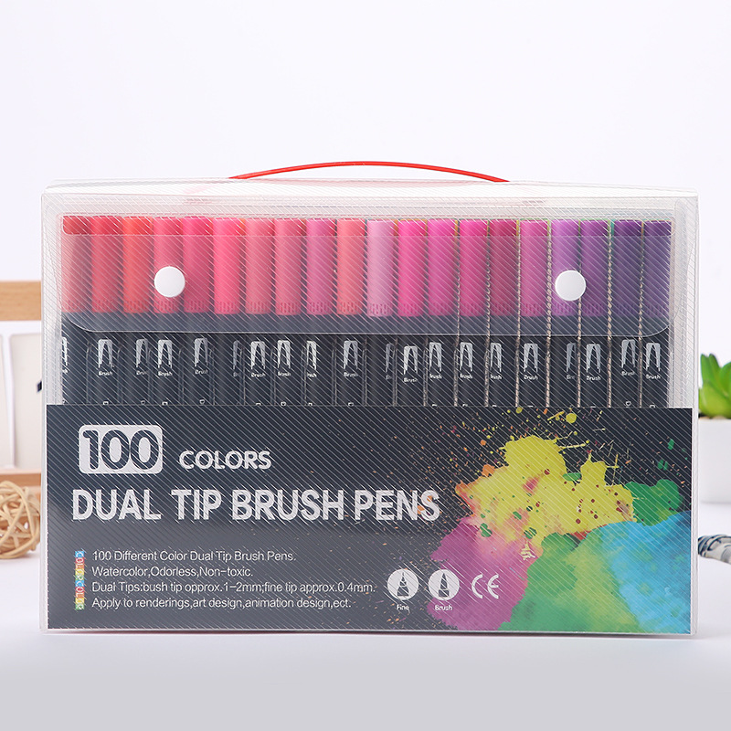 Amazon Hot Black Stick Double-Headed Mark Watercolor Pen Student Color Hook Brush Only for Art Set Batch