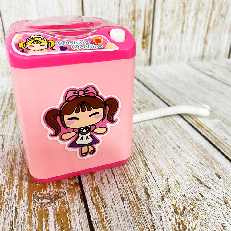 Same Type as TikTok Children's Electric Mini Simulation Washing Machine Play House Toy Can Add Water Drain Washing Powder Puff Gadgets