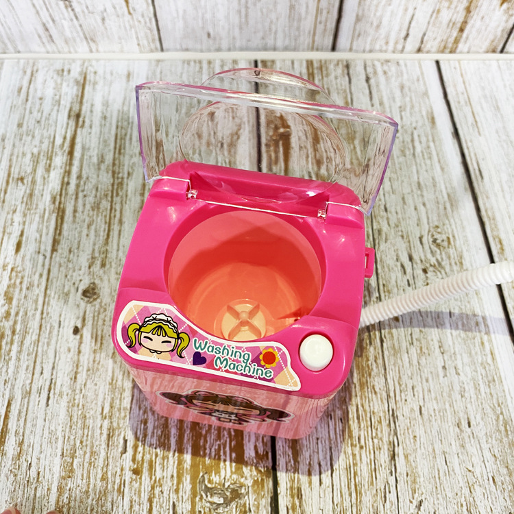 Same Type as TikTok Children's Electric Mini Simulation Washing Machine Play House Toy Can Add Water Drain Washing Powder Puff Gadgets