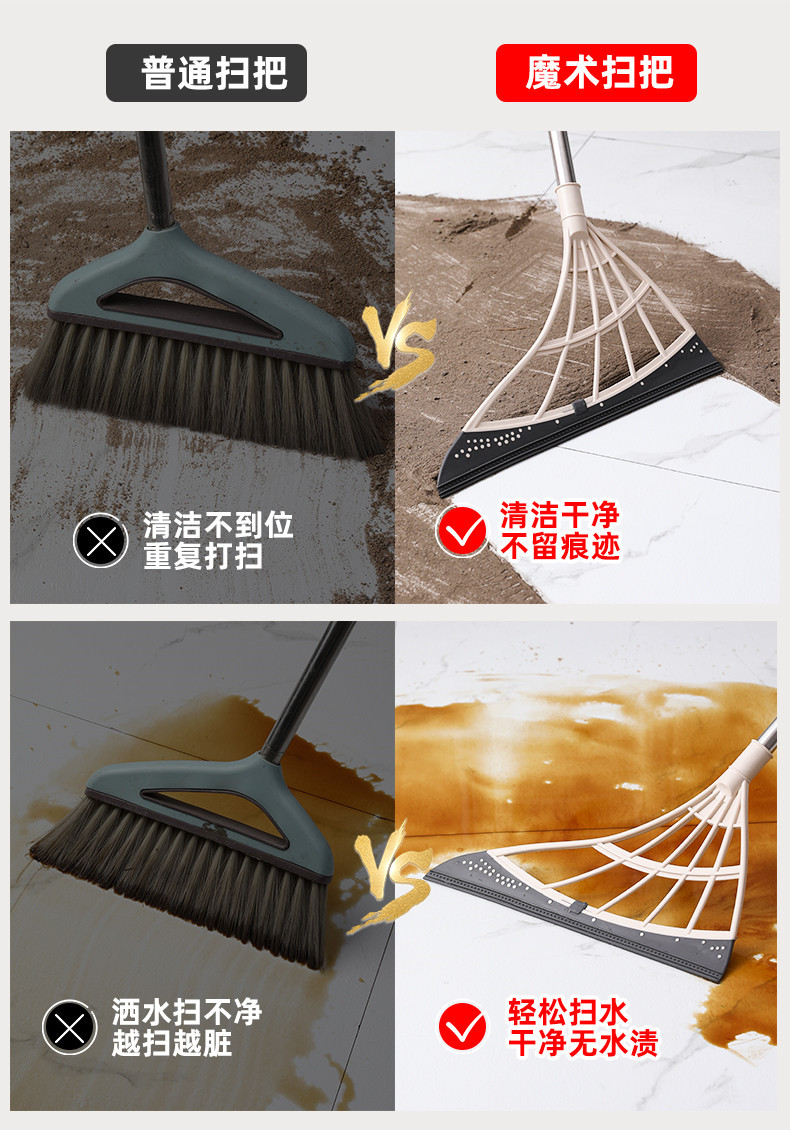 Magic Broom Wiper Mop Dual-Use Non-Stick Hair Sweeping Broom Toilet Wiper Fantastic Mopping Tool Black Technology