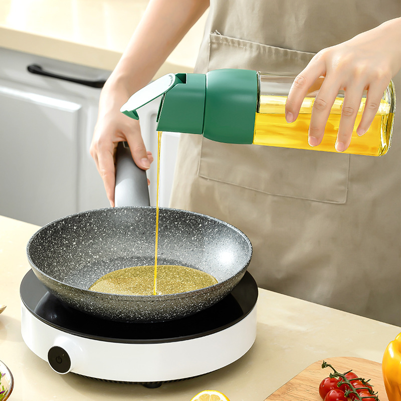Glass Oiler Household Automatic Opening and Closing Gravity Lid Non-Oil-Stick Kitchen Oil Tank Leak-Proof Oil &amp; Vinegar Bottle