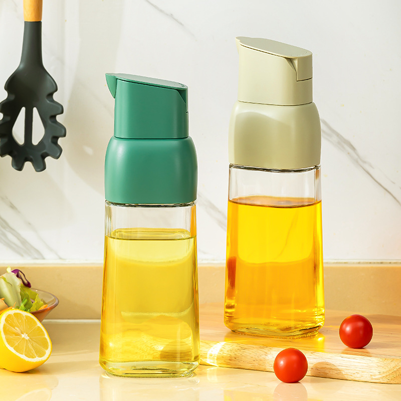 Glass Oiler Household Automatic Opening and Closing Gravity Lid Non-Oil-Stick Kitchen Oil Tank Leak-Proof Oil &amp; Vinegar Bottle