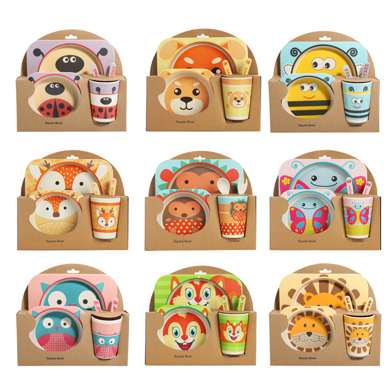 Zhimedo Bamboo fiber children&#039;s Tableware Set for Baby Split plate Creative Cartoon Rice Bowl Gift Customization