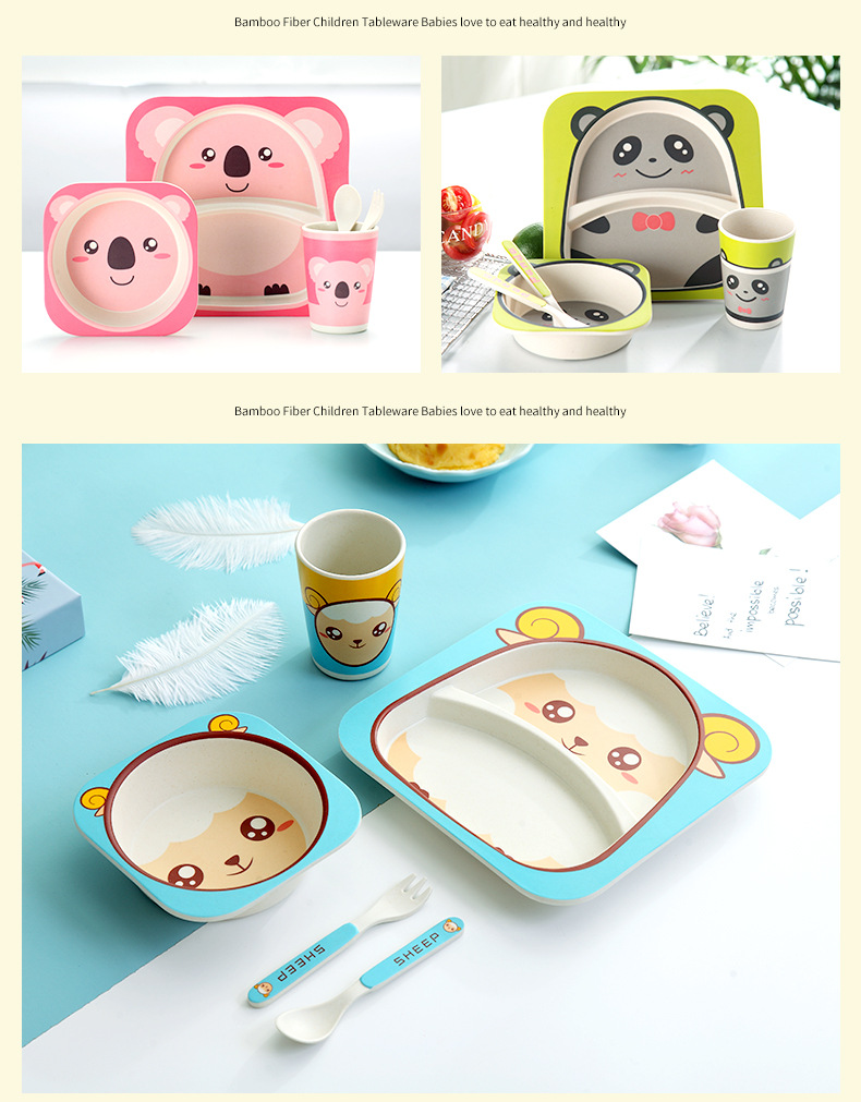 Zhimedo Bamboo fiber children's Tableware Set for Baby Split plate Creative Cartoon Rice Bowl Gift Customization