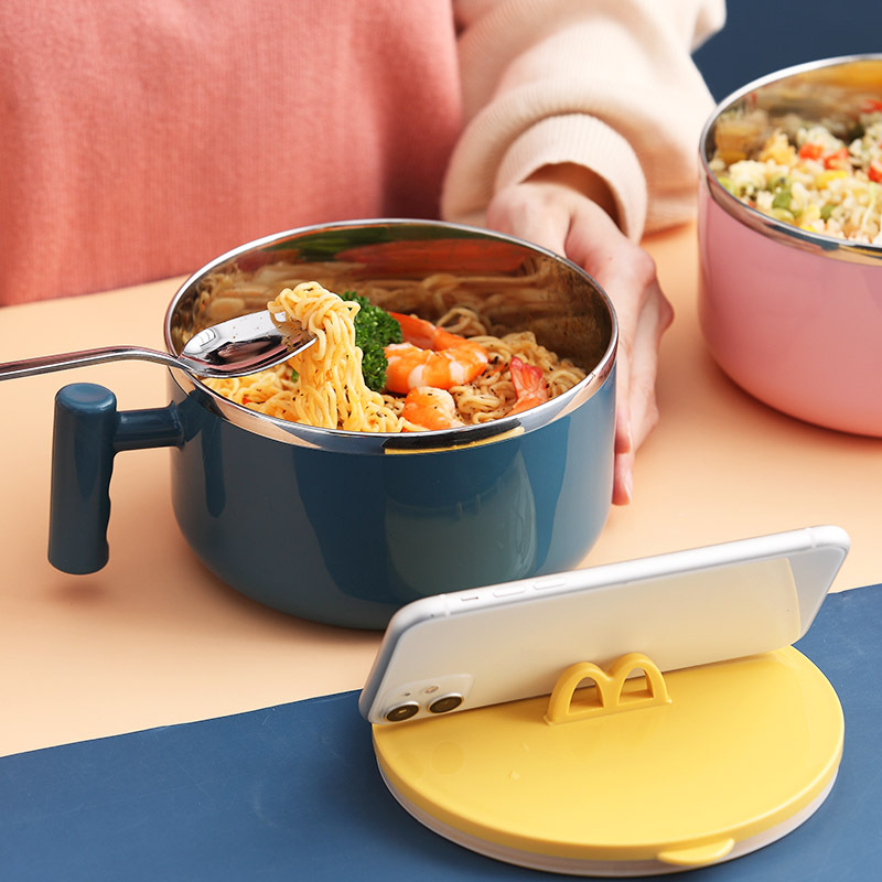 steel instant such as bowl with cover household office worker portable student lunch box Japanese bowl set with cutlery