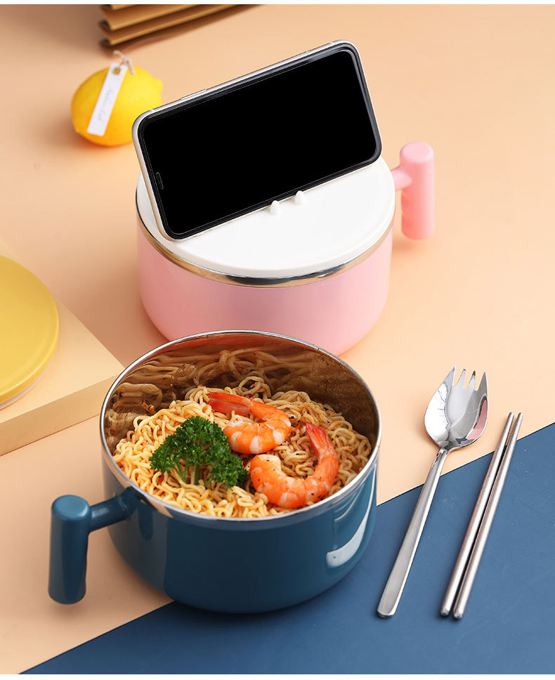 steel instant such as bowl with cover household office worker portable student lunch box Japanese bowl set with cutlery