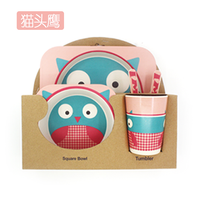 Children&#039;s bamboo fiber set tableware auxiliary bowl separated dish baby anti-fall
