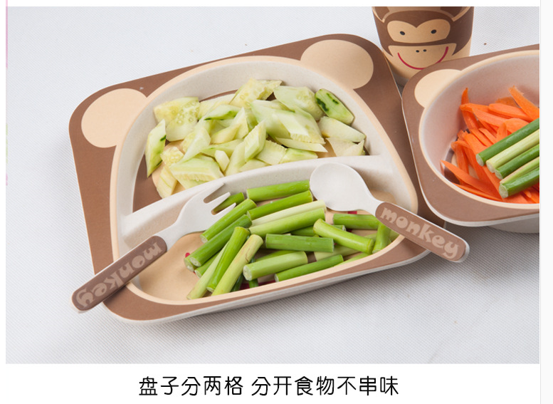 Children's bamboo fiber set tableware auxiliary bowl separated dish baby anti-fall