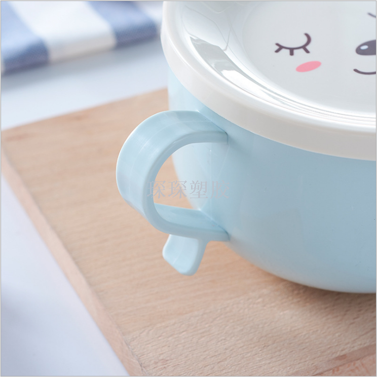 Stainless steel instant noodle bowl with double layer intertropical cover cartoon children&#039;s meal bowl