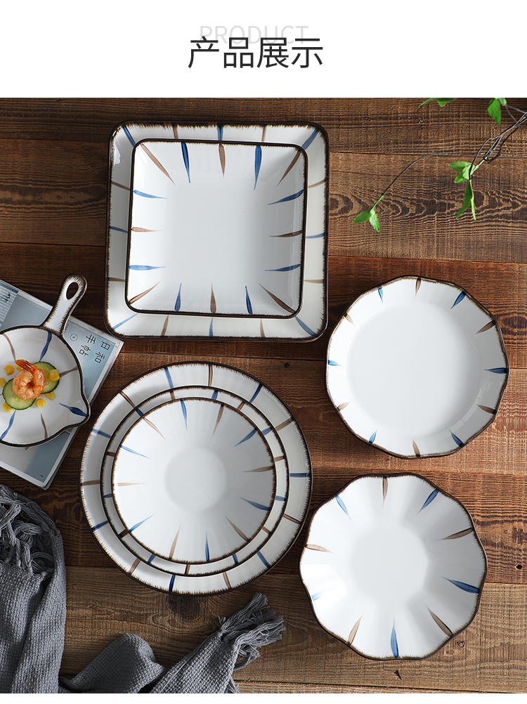 Blue and Japanese Style Tableware Ceramic Bowl and Dish Set Household Internet Celebrity Light Luxury High-End Baking Pan Bamboo Hat Noodle Bowl Ins Style