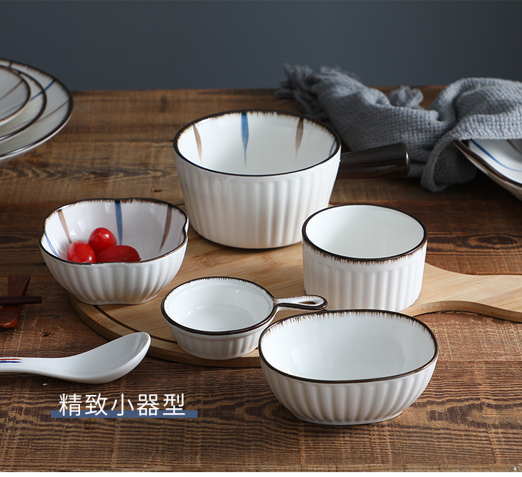 Blue and Japanese Style Tableware Ceramic Bowl and Dish Set Household Internet Celebrity Light Luxury High-End Baking Pan Bamboo Hat Noodle Bowl Ins Style